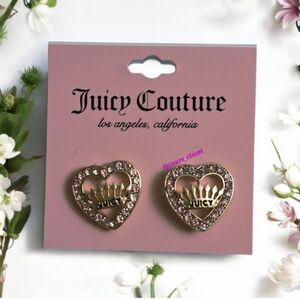 Juicy Couture Heart Stud Earrings with Pink Rhinestones